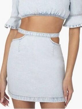 WeWoreWhat Light Blue Cutout Denim Mini Skirt